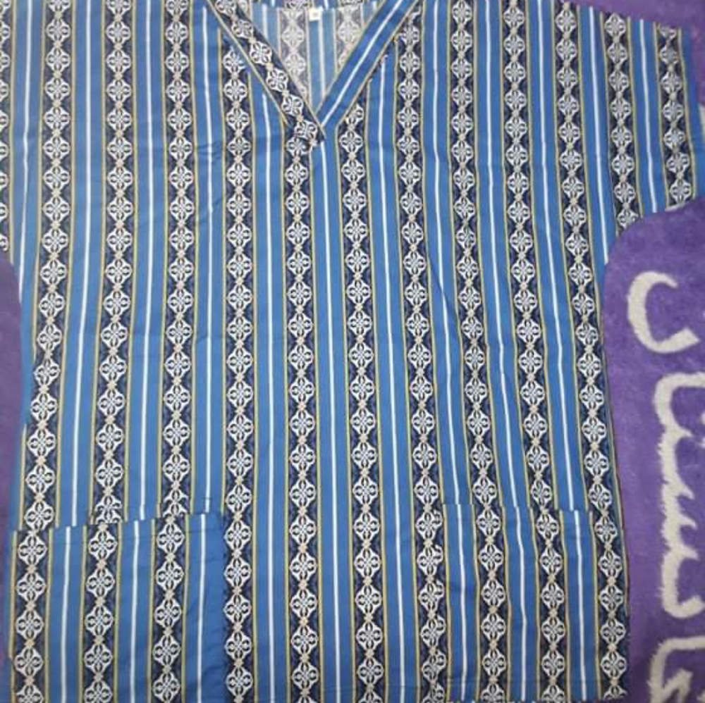 Blue Striped Scrub Top Medium